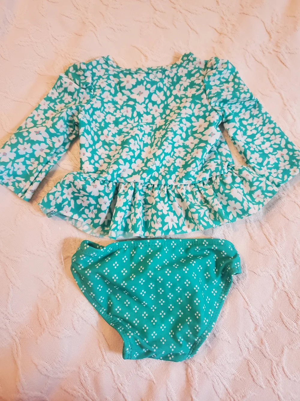 Teal Floral Long-Sleeve Swim Set
